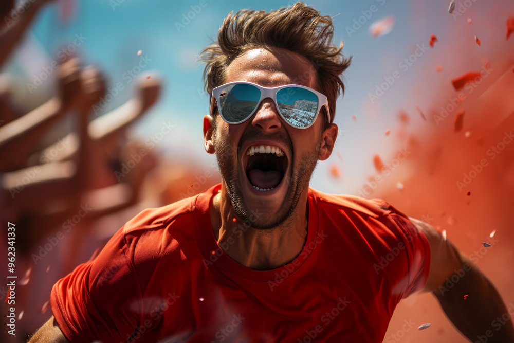 A runner crossing the finish line of a marathon, driven by their inner strength and dedication to reaching the end goal. Concept of achievement. Generative Ai. A runner crossing the finish line of a marathon, driven by their inner strength and dedication to reaching the end goal. Concept of achievement. Generative Ai.