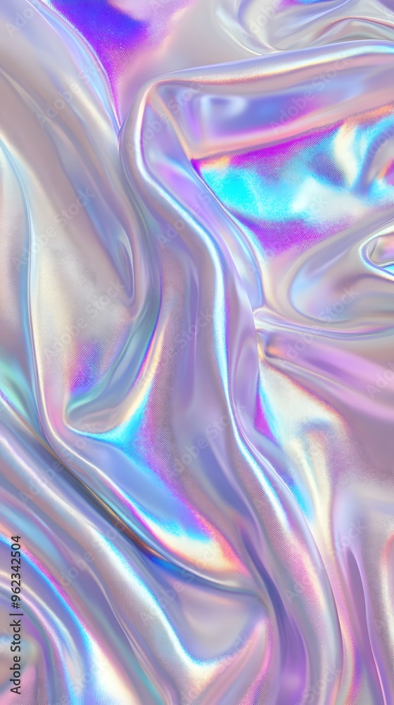 Obraz premium Iridescent satin background with wavy folds, creating an elegant and luxurious feel