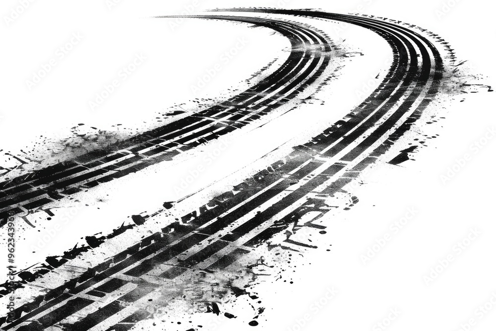 Obraz premium A single tire track on a black and white background