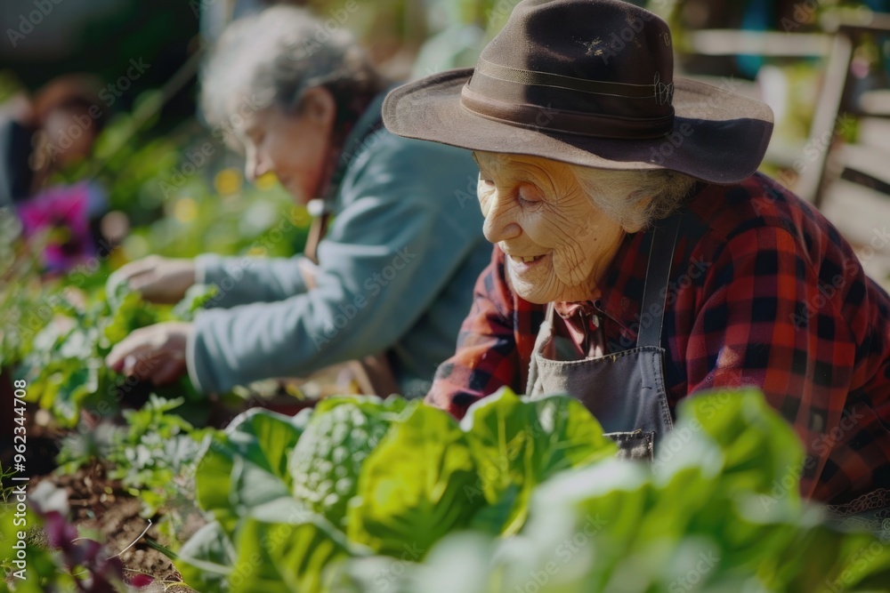 custom made wallpaper toronto digitalAn older woman in a hat tends to a vibrant flower garden, highlighting her dedication and connection with nature