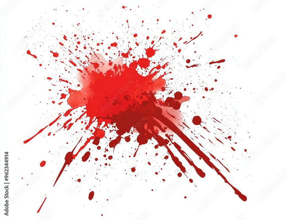 Vector flat illustration of splattered red paint on white background, high-definition. Vector flat illustration of splattered red paint on white background, high-definition.