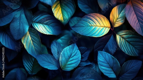 Wallpaper Mural seasonal banner design, autumn banner design with vibrant leaves in neon blue and green, bright and striking Torontodigital.ca