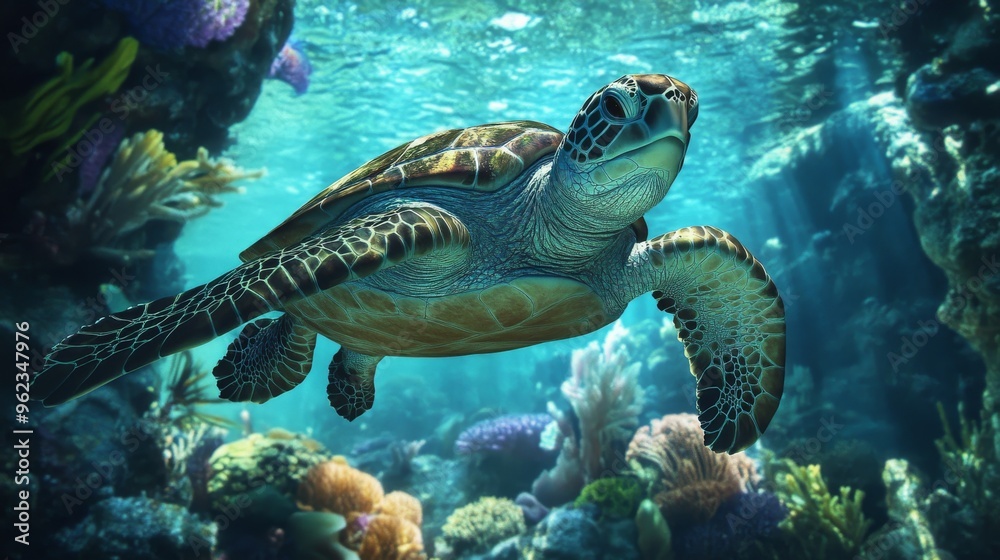 Fototapeta premium sea tortule under water swimming