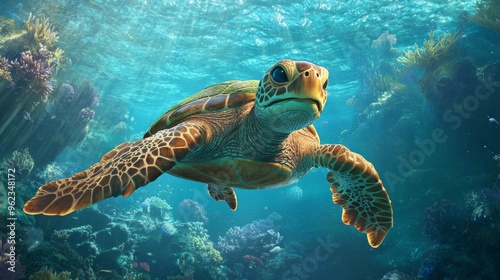 sea tortule under water swimming 