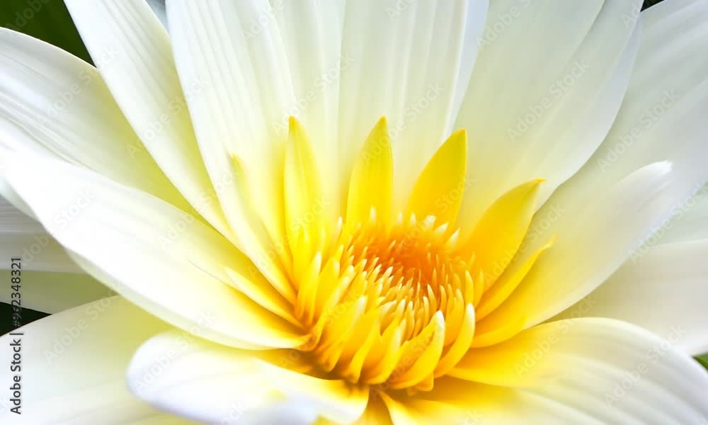 A clear and detailed close-up of a plumeria, focusing on the vibrant yellow center that gently fades into white petals A clear and detailed close-up of a plumeria, focusing on the vibrant yellow center that gently fades into white petals