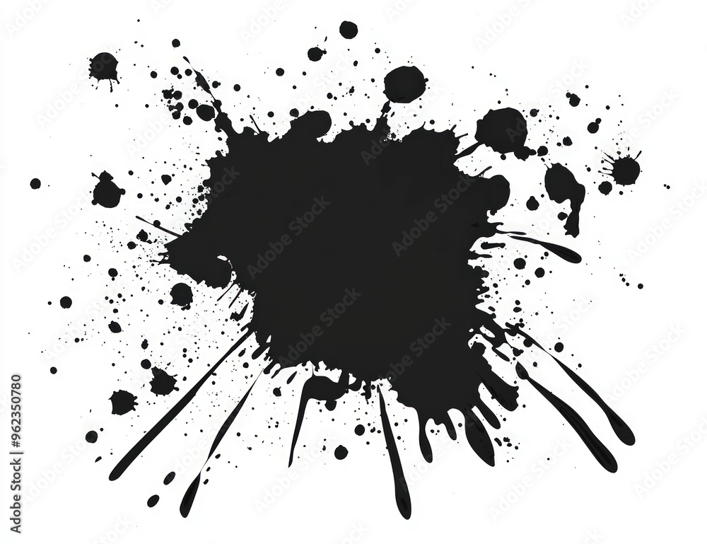 Fototapeta premium Vector illustration of black paint splatters on white background, digital art.
