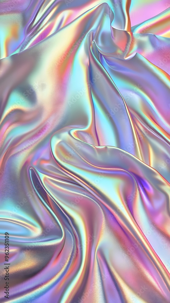 Fototapeta premium Iridescent satin background with wavy folds, creating an elegant and luxurious feel