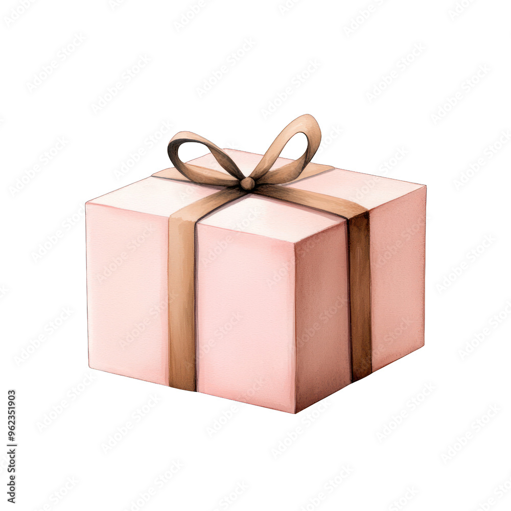 Obraz premium A beautifully wrapped gift box with a soft pink color and an elegant ribbon, perfect for any special occasion. watercolor style