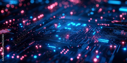 Wallpaper Mural Futuristic Digital Network Circuit Board in Blue and Black Torontodigital.ca