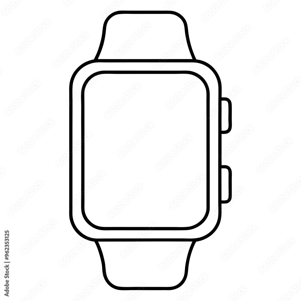 A black and white drawing of an apple watch on white A black and white drawing of an apple watch on white