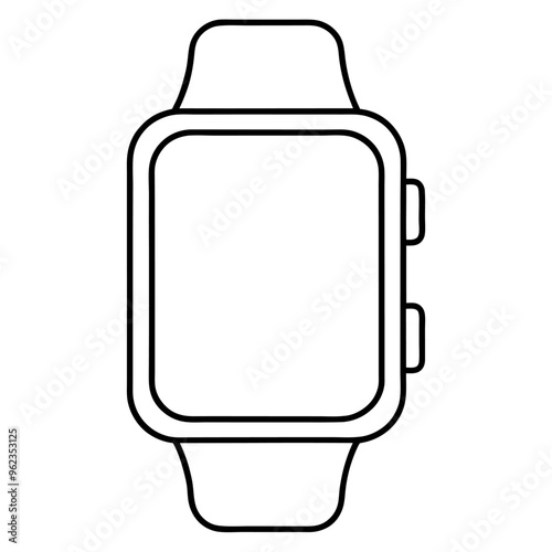 A black and white drawing of an apple watch on white