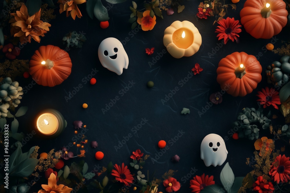 wallpaper of halloween background with halloween pattern(ghosts, pumpkins) wallpaper of halloween background with halloween pattern(ghosts, pumpkins)