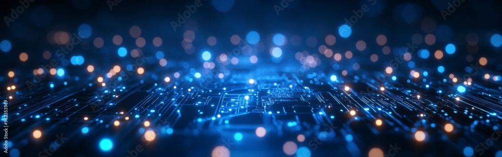 Obraz premium Futuristic Digital Network Circuit Board in Blue and Black