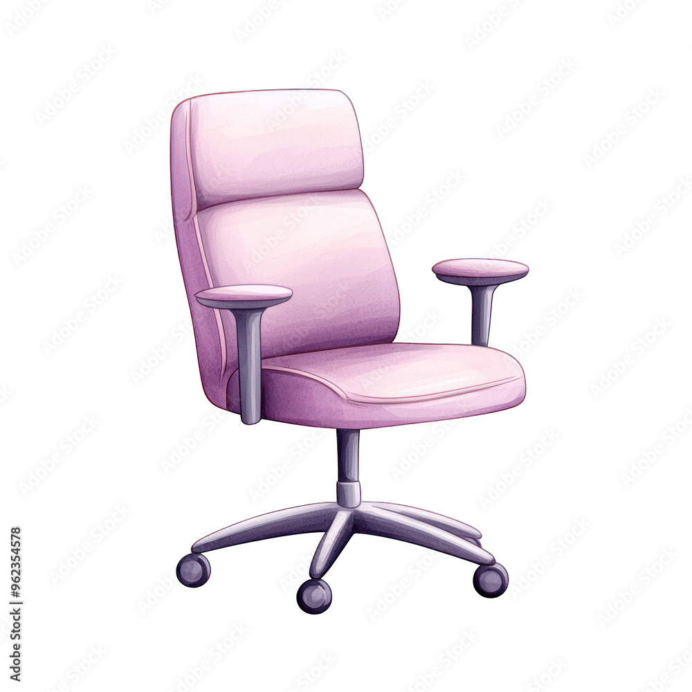 A stylish pink office chair on wheels, designed for comfort and modern workspace aesthetics. watercolor style A stylish pink office chair on wheels, designed for comfort and modern workspace aesthetics. watercolor style