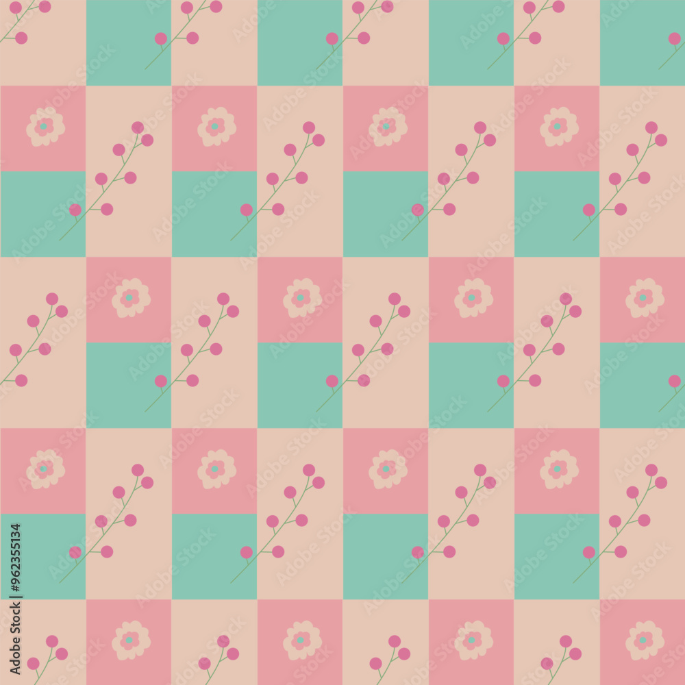 Seamless pattern of simple flowers and plant elements. Vector illustration in cartoon style. Seamless pattern of simple flowers and plant elements. Vector illustration in cartoon style.
