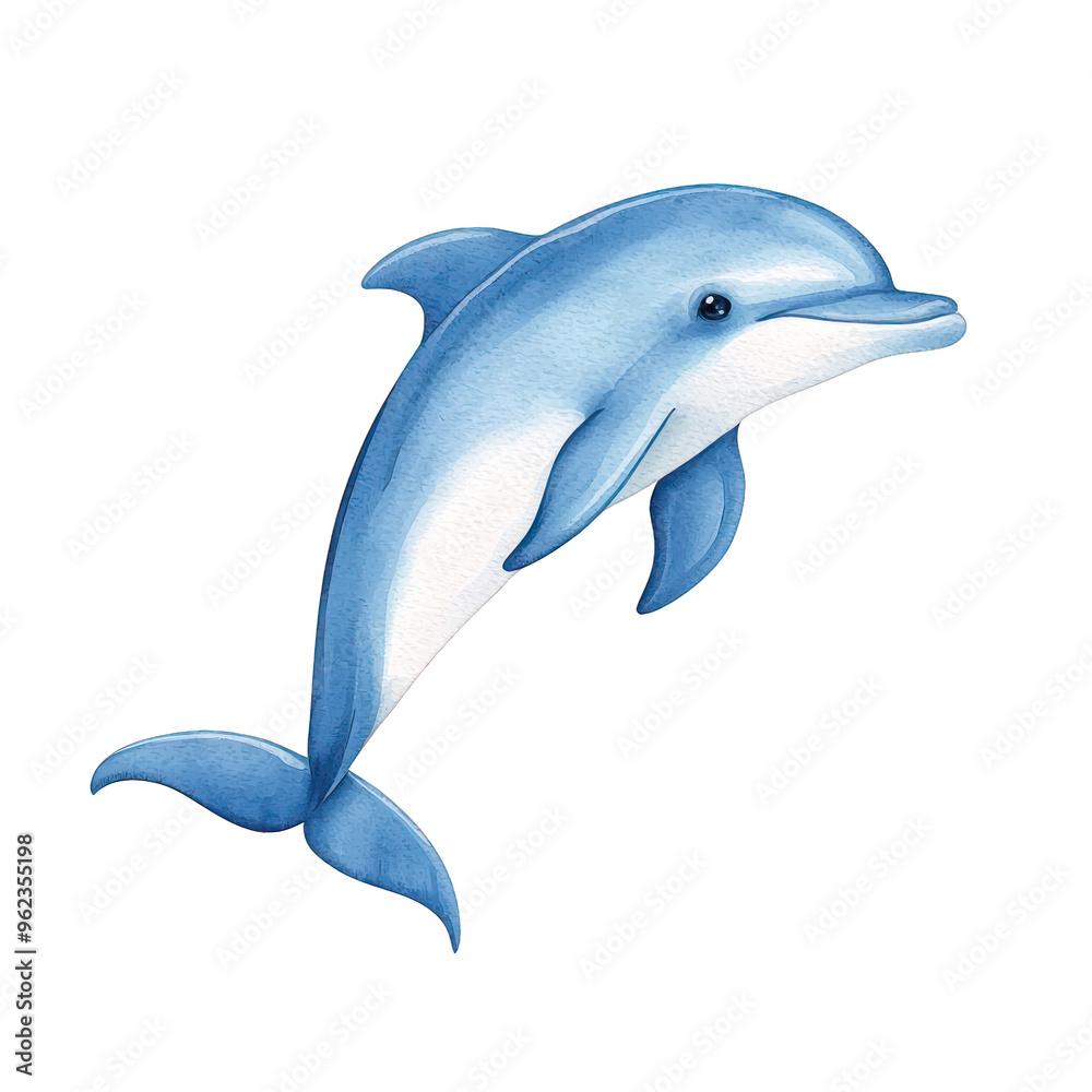Obraz premium A vibrant, artistic illustration of a playful dolphin swimming gracefully in the ocean blue. watercolor style