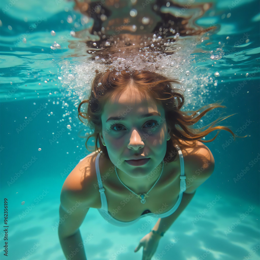 underwater portrait of a young swimming woman underwater portrait of a young swimming woman