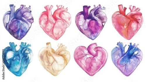 aigenerated watercolor hearts with dynamic colorchanging properties photo