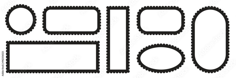 Set of Scallop edge rectangle Border frame collection. Wave scallop squiggle frames. Vector Illustration.