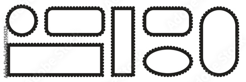 Set of Scallop edge rectangle Border frame collection. Wave scallop squiggle frames. Vector Illustration.