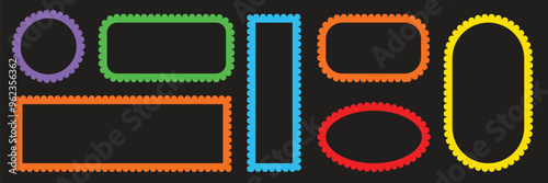 Set of Scallop edge rectangle Border frame collection. Wave scallop squiggle frames. Vector Illustration.