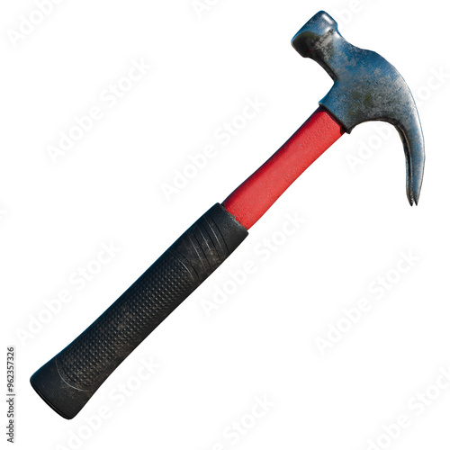 3d render tool hammer red black with transparent background