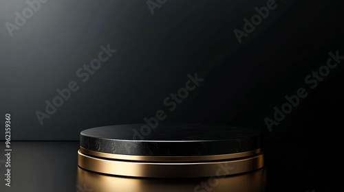 Black and gold luxury podium pedestal product display background 3d rendering