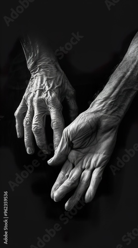 Close Up of Wrinkled Hands in Black and White