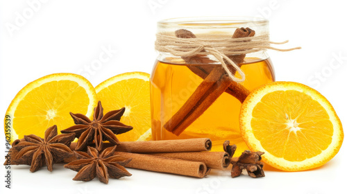 Spiced Holiday Cider Jar with Cinnamon and Orange Slices