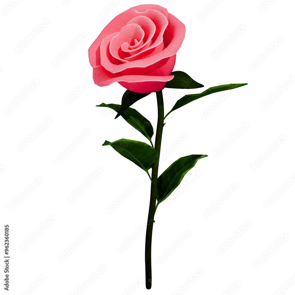 3d render pink rose plant with transparent background 3d render pink rose plant with transparent background