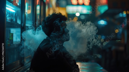 A man on the street surrounded by smoke