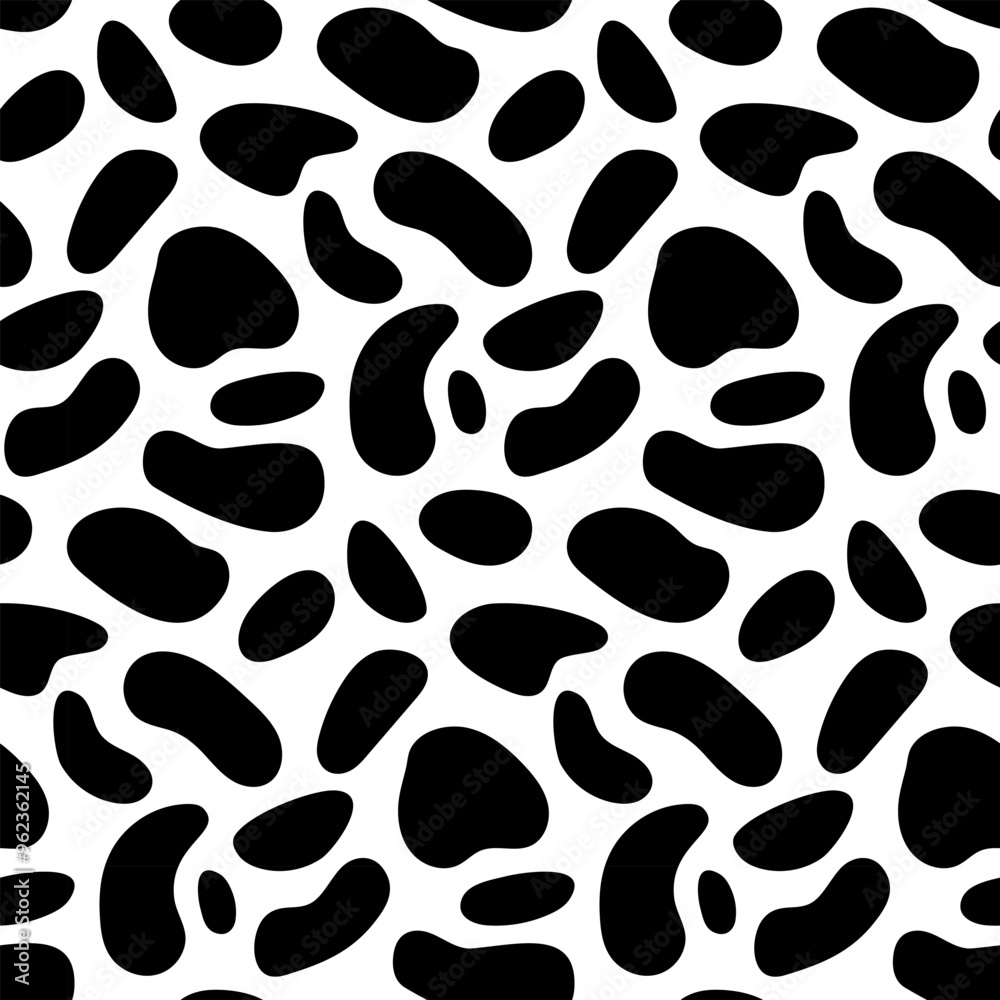 Cow seamless pattern aesthetics. Black and white modern background. Animal skin texture with spots. Vector design. Cow seamless pattern aesthetics. Black and white modern background. Animal skin texture with spots. Vector design.