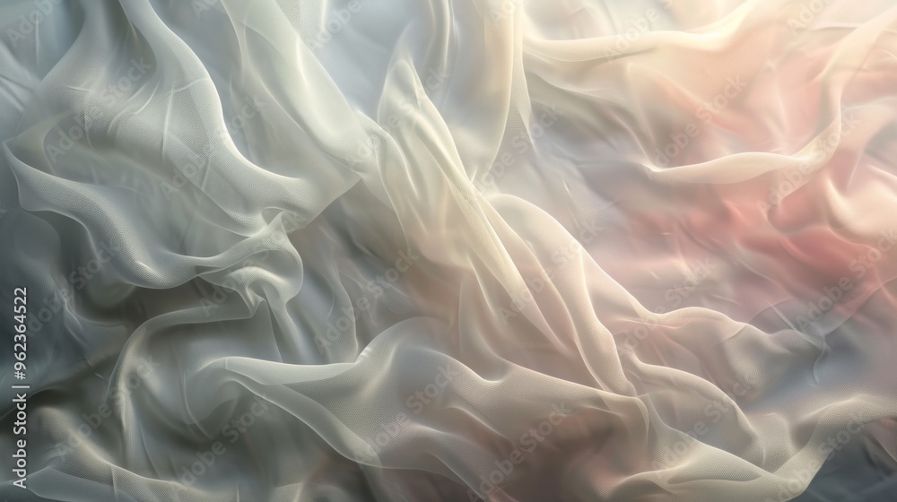 Abstract image featuring translucent fabric in soft pastel gradient tones of pink, blue, and beige. The wavy folds create a calming and serene atmosphere, perfect for backgrounds or artistic projects. Abstract image featuring translucent fabric in soft pastel gradient tones of pink, blue, and beige. The wavy folds create a calming and serene atmosphere, perfect for backgrounds or artistic projects.