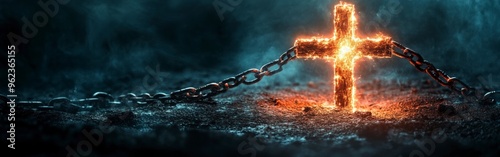 Glowing Cross Breaking Free from Chains photo