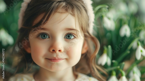 Little Girl With Easter Bunny Ears Making Egg Hunt