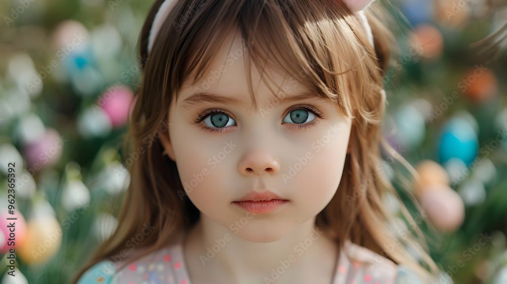 Fototapeta premium Little Girl With Easter Bunny Ears Making Egg Hunt