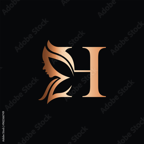 H beauty logo with women face, Letter H logo combination beauty logo icon Vector design