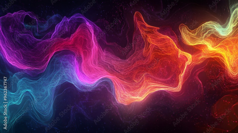 Abstract colorful glowing waves with a dark background. Abstract colorful glowing waves with a dark background.