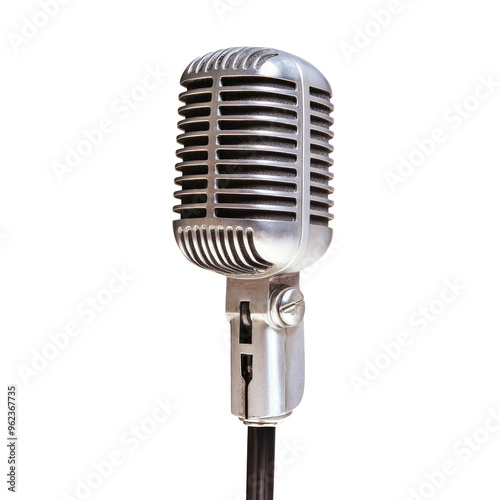 Vintage silver microphone on transparent background