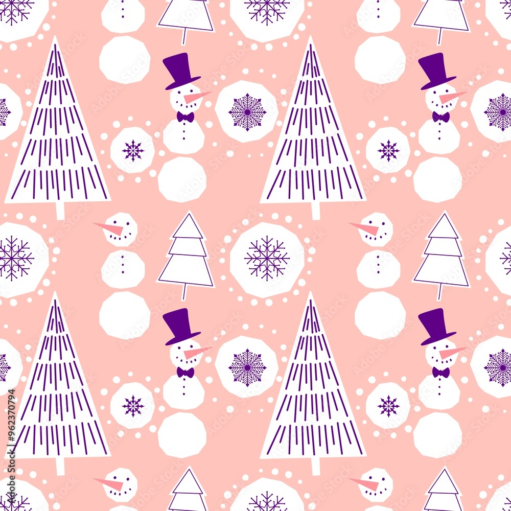 Cartoon Christmas tree seamless and snow pattern for wrapping paper and fabrics Cartoon Christmas tree seamless and snow pattern for wrapping paper and fabrics