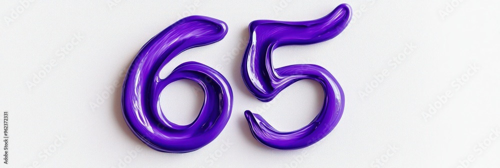 Light lavender purple paint in the shape of 65 against a white background with soft shadows. Light lavender purple paint in the shape of 65 against a white background with soft shadows.