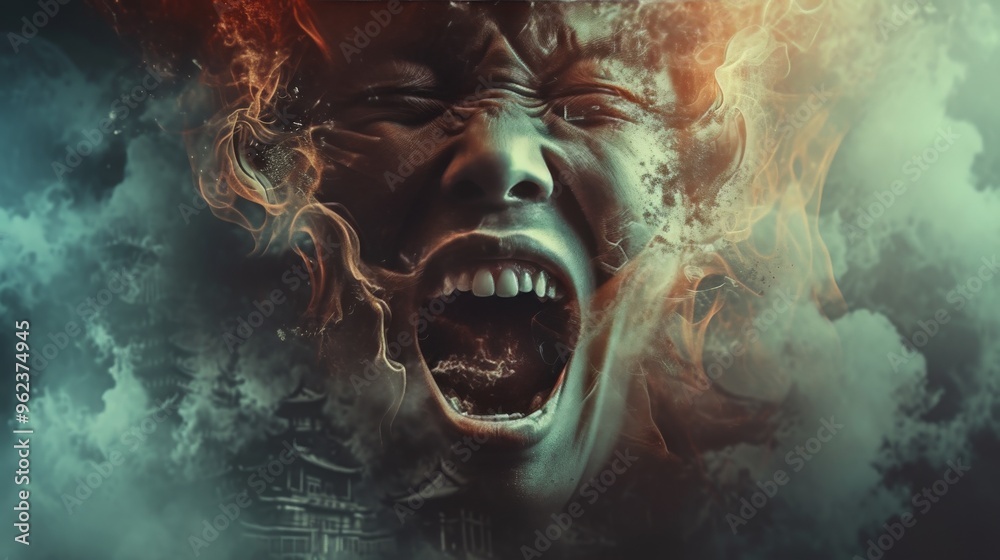 A powerful, surreal image depicts a person A powerful, surreal image depicts a person