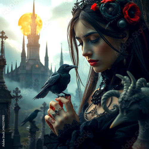 Illustration femme gothique mystérieuse 