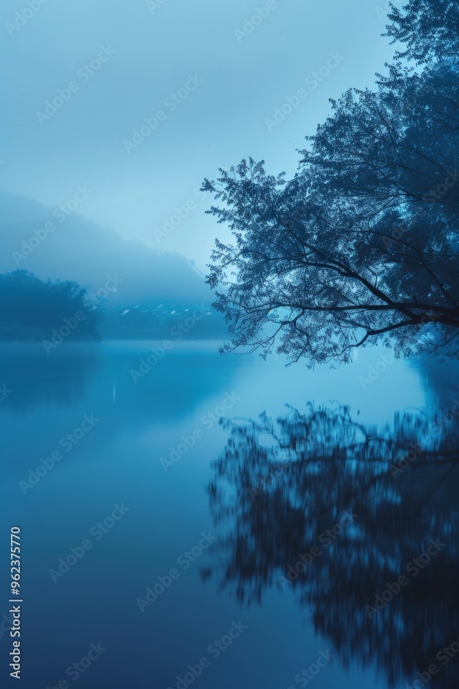 Serene blue nature background capturing the tranquility a natural landscape, perfect for creating Serene blue nature background capturing the tranquility a natural landscape, perfect for creating