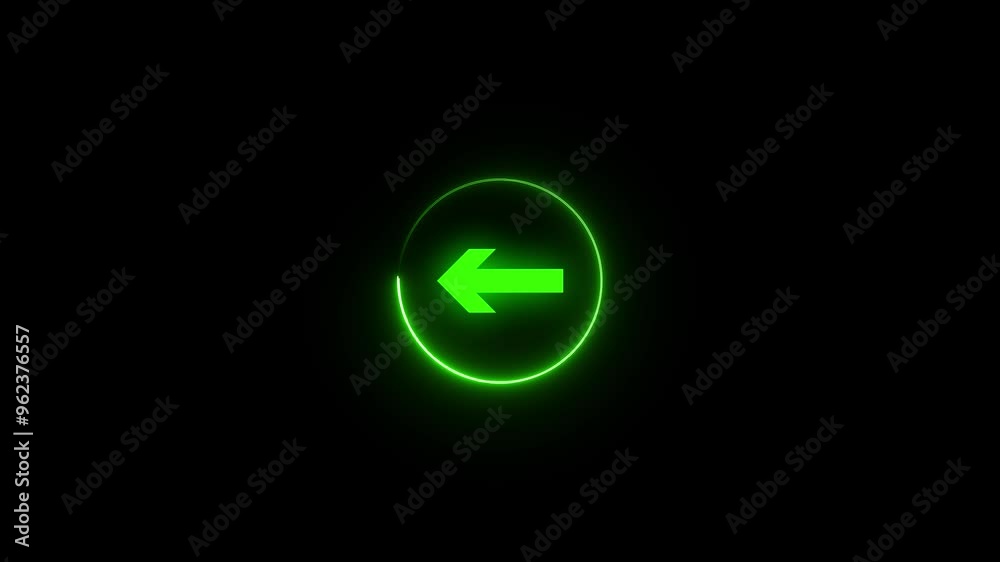 Directional arrow icon animation within neon circle on isolated black background Directional arrow icon animation within neon circle on isolated black background