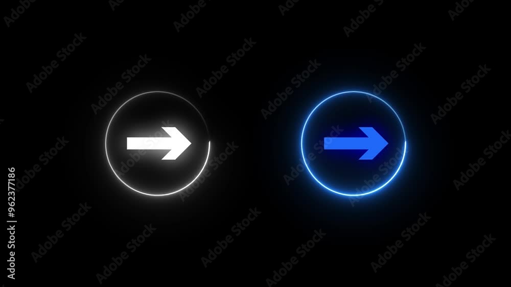 Directional arrow icon animation within neon circle on isolated black background Directional arrow icon animation within neon circle on isolated black background