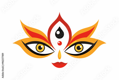 Durga eyes vector logo, simple flat design.  Durga Eyes and Hindu Goddess Faces Vector Illustration - Durga Ma, Kali Ma, Tara Ma, Joy Ma Silhouette Line Art