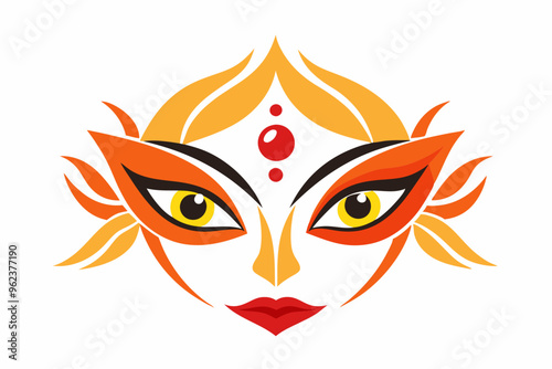 Durga eyes vector logo, simple flat design.  Durga Eyes and Hindu Goddess Faces Vector Illustration - Durga Ma, Kali Ma, Tara Ma, Joy Ma Silhouette Line Art