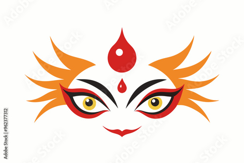 Durga eyes vector logo, simple flat design.  Durga Eyes and Hindu Goddess Faces Vector Illustration - Durga Ma, Kali Ma, Tara Ma, Joy Ma Silhouette Line Art