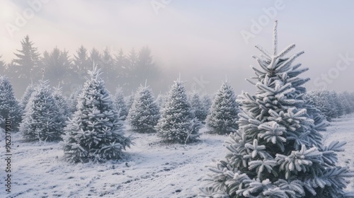 beautiful landscape of snow-covered pine trees in winter